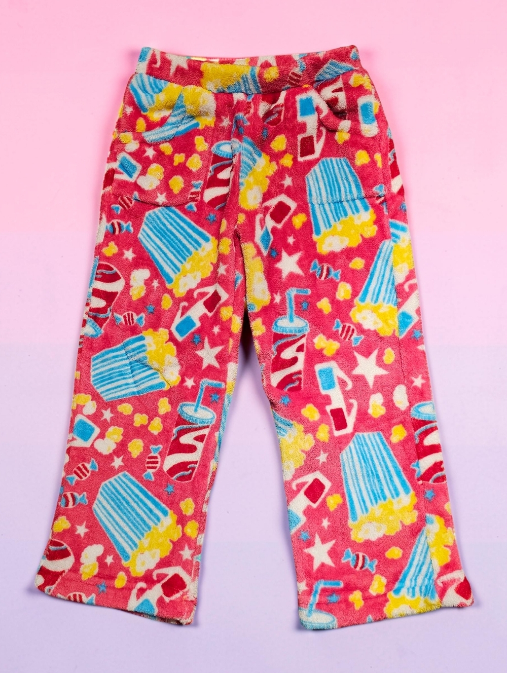 CANDY PINK Kids Pink Popcorn Print Fleece Pajama Pants. SIZE 4/5.
